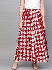 Nayo Women Maroon & White Checkerd Printed Flared Skirt