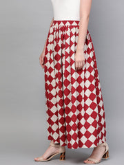 Nayo Women Maroon & White Checkerd Printed Flared Skirt