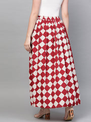 Nayo Women Maroon & White Checkerd Printed Flared Skirt