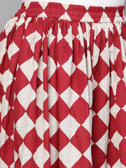 Nayo Women Maroon & White Checkerd Printed Flared Skirt