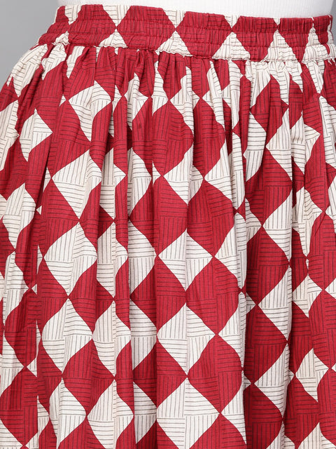 Nayo Women Maroon & White Checkerd Printed Flared Skirt