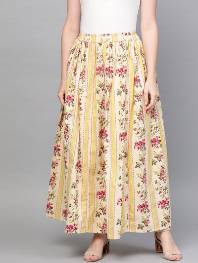 Nayo Women Yellow & Pink Floral Printed Flared Skirt