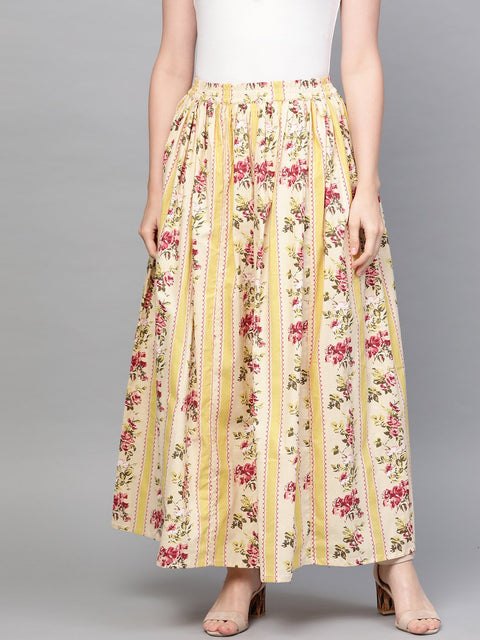 Nayo Women Yellow & Pink Floral Printed Flared Skirt
