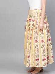 Nayo Women Yellow & Pink Floral Printed Flared Skirt