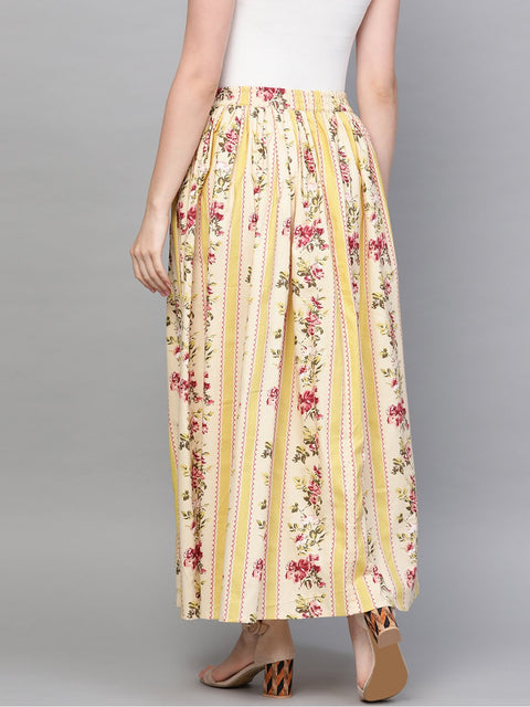Nayo Women Yellow & Pink Floral Printed Flared Skirt
