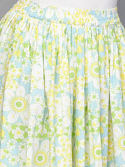 Nayo Women Blue & Yellow Floral Printed Flared Skirt