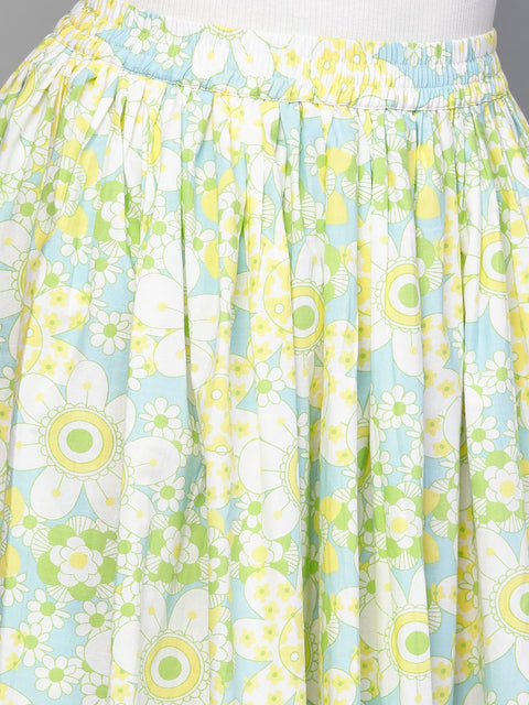 Nayo Women Blue & Yellow Floral Printed Flared Skirt