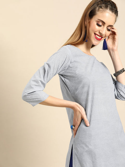 Women Grey & White Geomatric Printed Straight Kurta