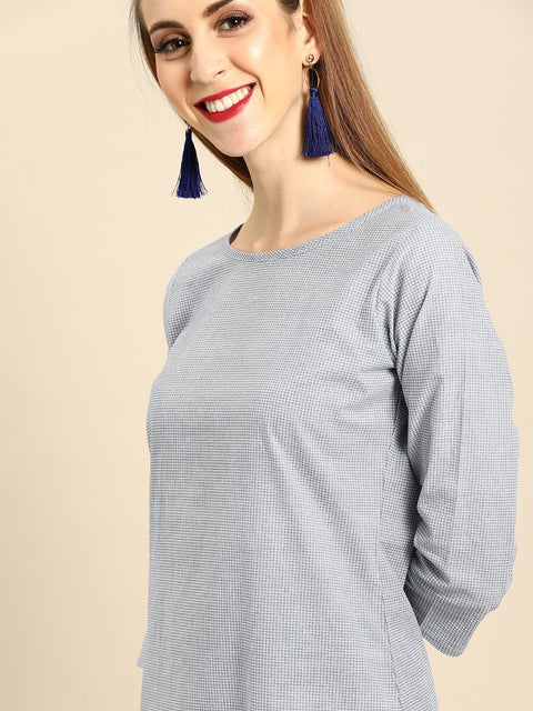 Women Grey & White Geomatric Printed Straight Kurta