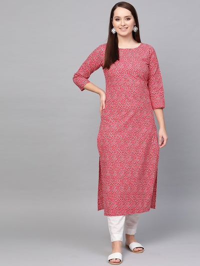 Nayo Women Red & White Floral Printed Straight Kurta