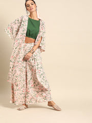 Nayo Women Baby Pink Pure Cotton Round Neck Crop Top with Palazzo and Cape