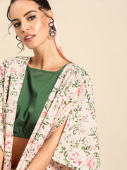 Nayo Women Baby Pink Pure Cotton Round Neck Crop Top with Palazzo and Cape