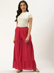 Women Coral Floral Printed Cotton Flared Sharara