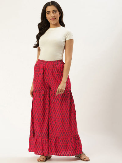 Women Coral Floral Printed Cotton Flared Sharara