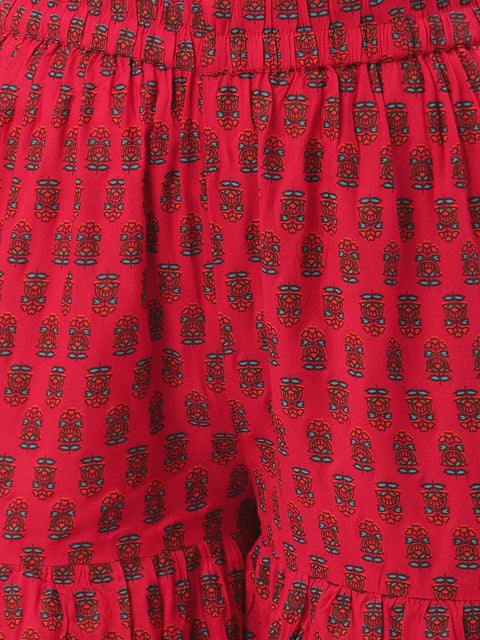 Women Coral Floral Printed Cotton Flared Sharara