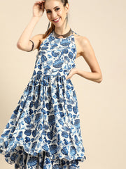 Women White Sleeveless Flared Gathered Kurta With Wired Peeko Sharara