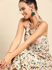 Nayo Women Beige Sleeveless Flared Gathered Kurta With Wired Peeko Sharara