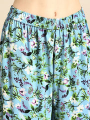 Nayo Women Turquoise Blue Sleeveless Flared Gathered Kurta With Wired Peeko Sharara