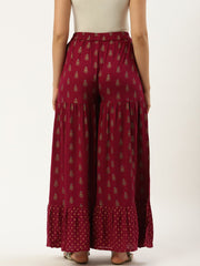 Women Purple Floral Printed Cotton Flared Sharara