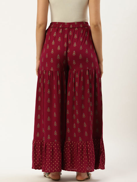 Women Purple Floral Printed Cotton Flared Sharara