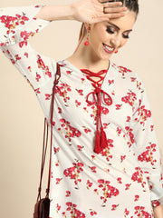 Nayo Women Powder Blue Floral Printed V-Neck A-Line Dress