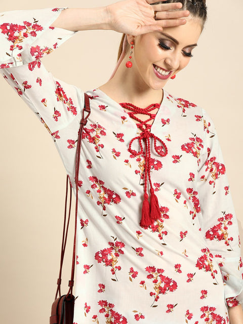 Nayo Women Powder Blue Floral Printed V-Neck A-Line Dress