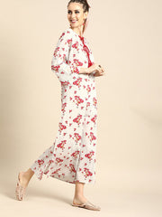 Nayo Women Powder Blue Floral Printed V-Neck A-Line Dress