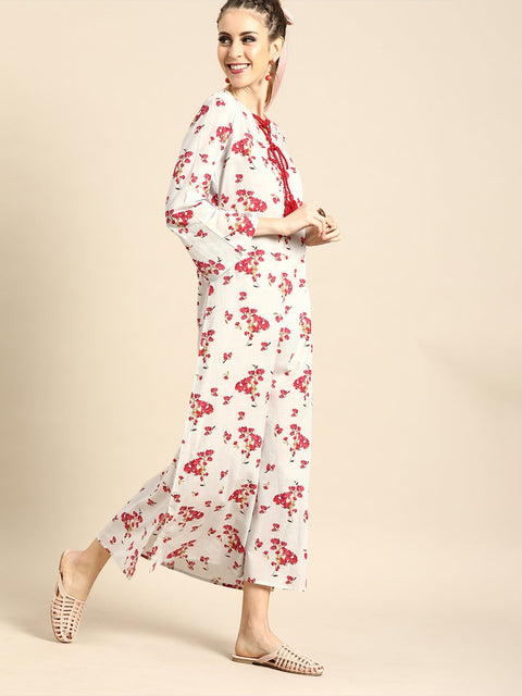 Nayo Women Powder Blue Floral Printed V-Neck A-Line Dress