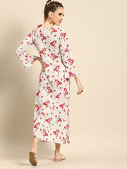 Nayo Women Powder Blue Floral Printed V-Neck A-Line Dress