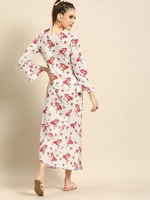 Nayo Women Powder Blue Floral Printed V-Neck A-Line Dress