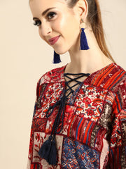 Nayo Women Multi Floral Printed V-Neck A-Line Dress