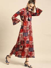 Nayo Women Multi Floral Printed V-Neck A-Line Dress