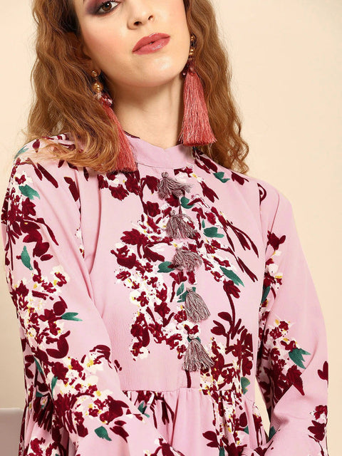 Women Pink & Maroon Printed Kurta with Dhoti Pants