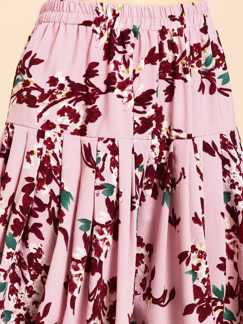 Women Pink & Maroon Printed Kurta with Dhoti Pants