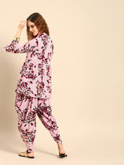 Women Pink & Maroon Printed Kurta with Dhoti Pants