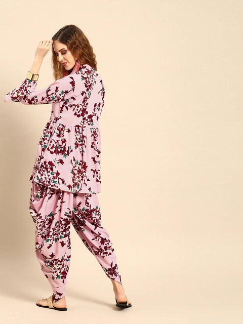 Women Pink & Maroon Printed Kurta with Dhoti Pants