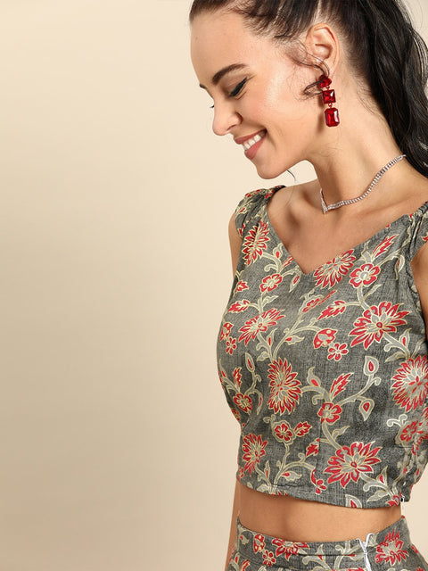 Nayo Women Grey Rayon Foil Printed Lehenga Choli with Dupatta