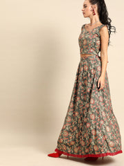 Nayo Women Grey Rayon Foil Printed Lehenga Choli with Dupatta