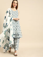 Women White Sleeveless Flared Ruffle kurta with Palazzo