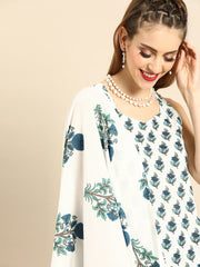 Women White Sleeveless Flared Ruffle kurta with Palazzo