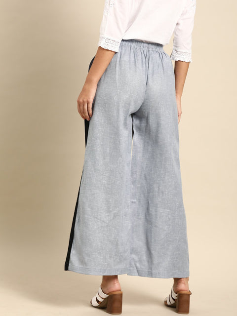 Nayo Women Grey  Self Design Cotton Wide Leg Palazzo