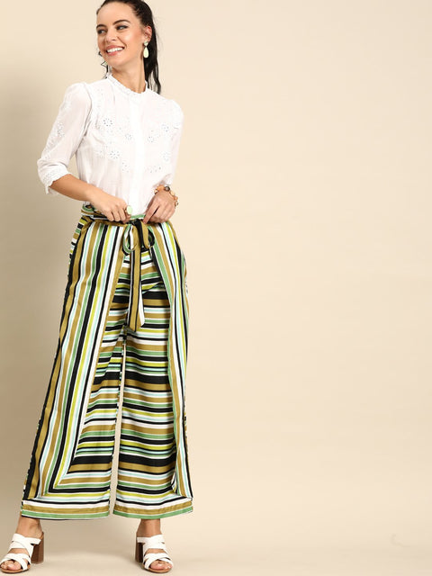 Nayo Women Multi Striped Striped Cotton Wide Leg Palazzo