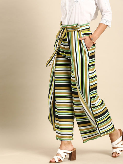 Nayo Women Multi Striped Striped Cotton Wide Leg Palazzo