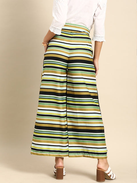 Nayo Women Multi Striped Striped Cotton Wide Leg Palazzo