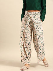 Nayo Women Peach-Coloured  Green Printed Wide Leg Palazzos