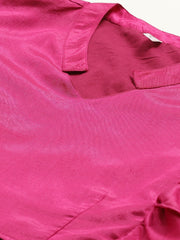 Women Burgundy Silk Blend Mandarin Collar Crop Top with Skirt