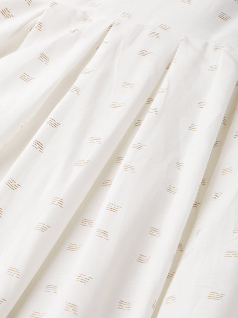 Nayo Women White Ethnic Motifs Printed Round Neck Cotton A-Line Dress