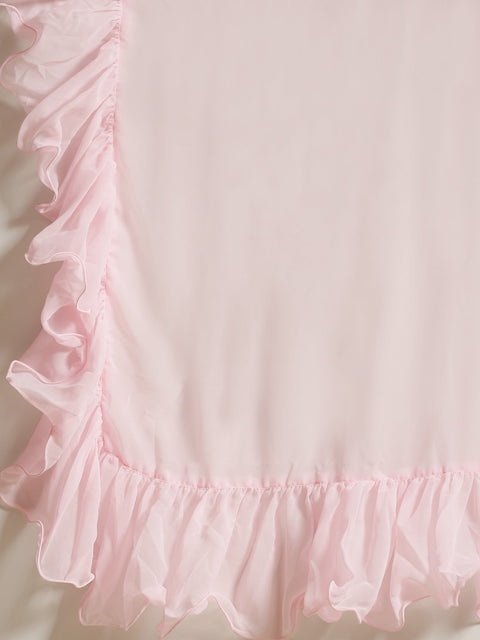 Women Pink Ruffle saree With Semi Stiched Blouse