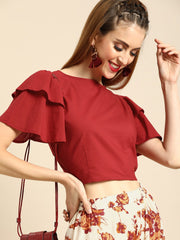 Nayo Women Off-White Pure Cotton Boat Neck Top with Skirt Clothing Set