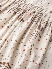 Nayo Women White Conversational Printed Round Neck Cotton Fit and Flare Dress